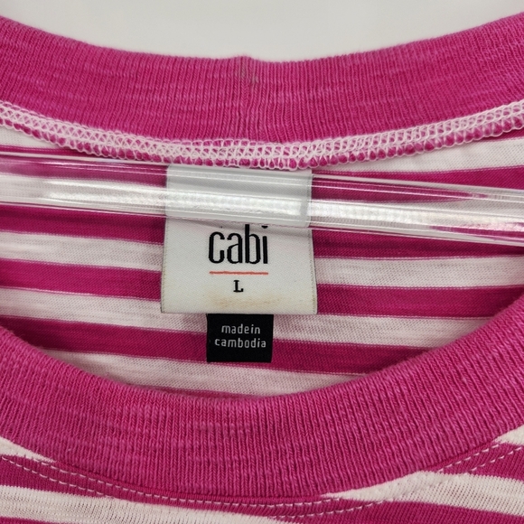 Cabi Backyard Tee Womens Size Large Short Sleeve Pink White Striped - Picture 4 of 6